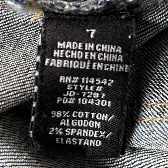 Dollhouse Mini Denim Distressed Overall Dress Blue Size 7 - Picture 7 of 9